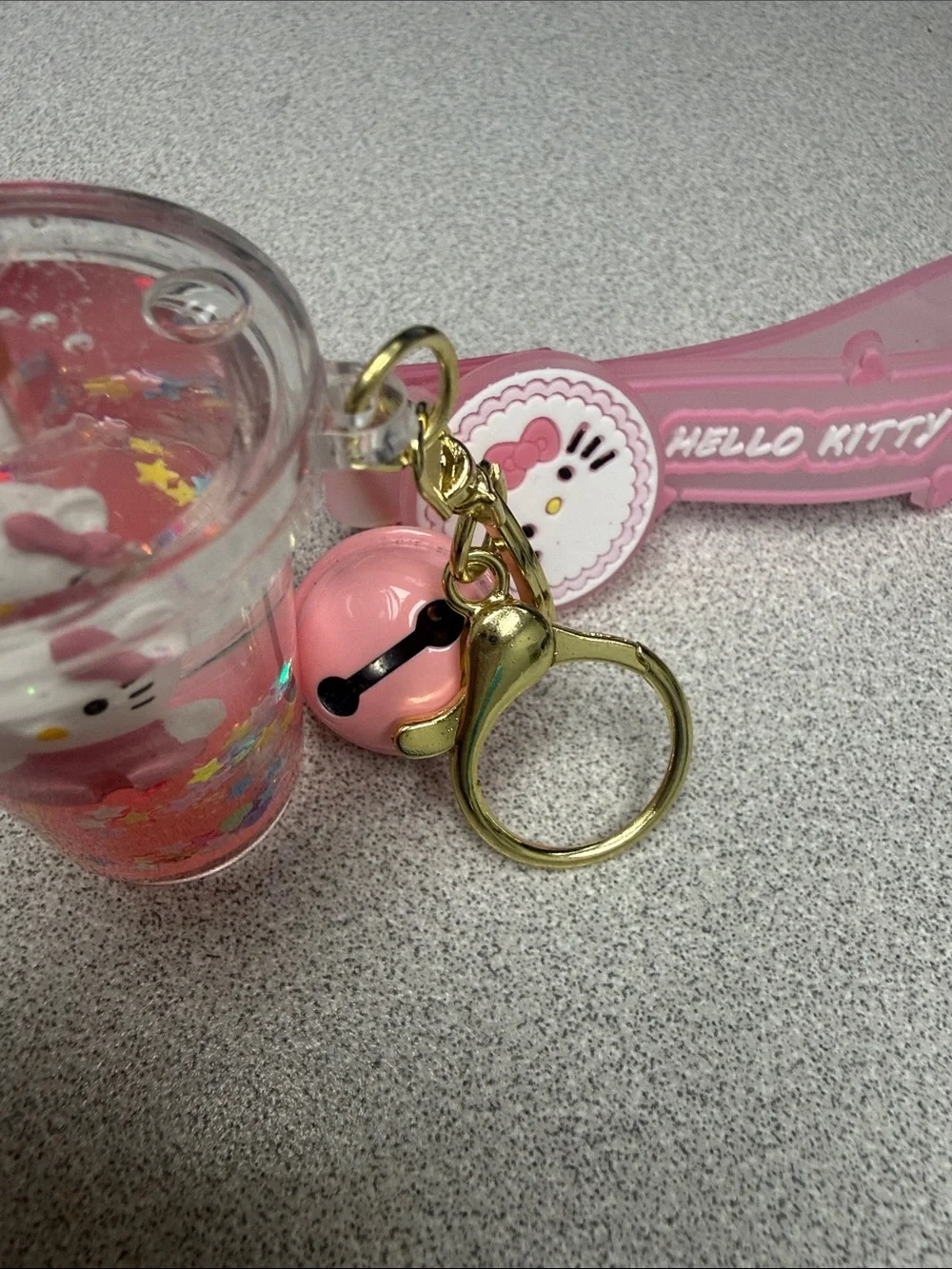 Hello Kitty Pink and Gold Charm Keychain with Cup and Tag